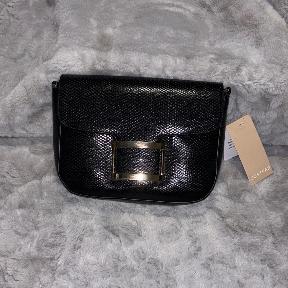 JustFab Black Crossbody Bag with Textured Leather and Silver Hardware